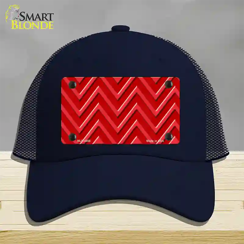 Red Light Red Large Chevron Novelty License Plate Hat Mesh / Navy