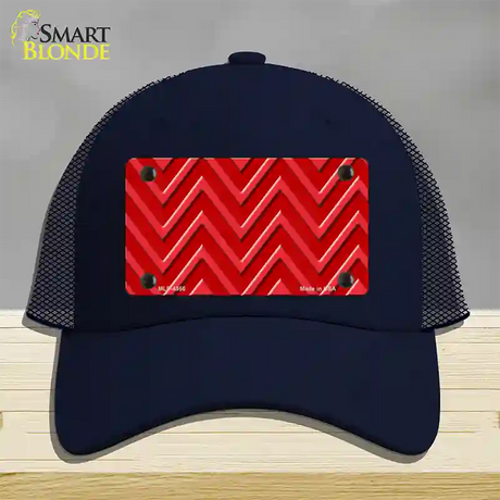 Red Light Red Large Chevron Novelty License Plate Hat Mesh / Navy