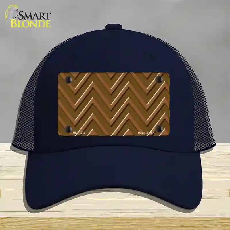 Brown Light Brown Large Chevron Novelty License Plate Hat Mesh / Navy