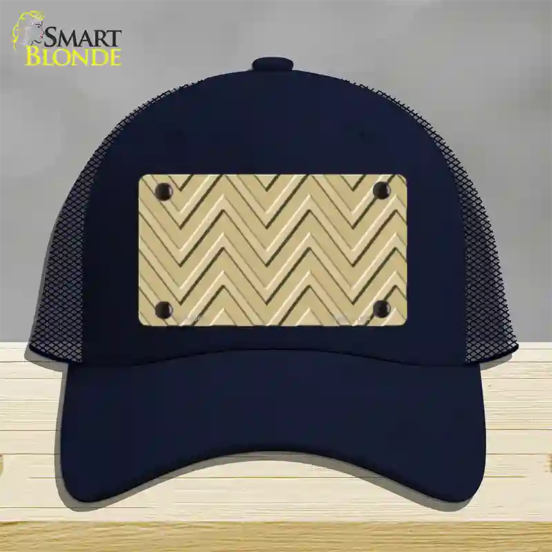 Gold Light Gold Large Chevron Novelty License Plate Hat Mesh / Navy