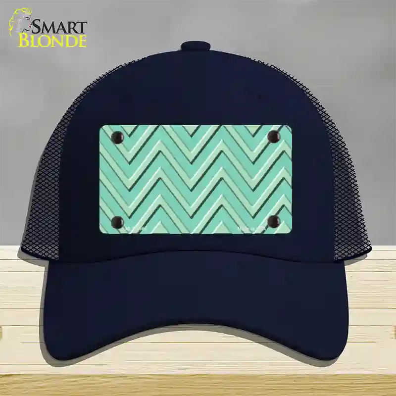 Mint Light Mint Large Chevron Novelty License Plate Hat Mesh / Navy