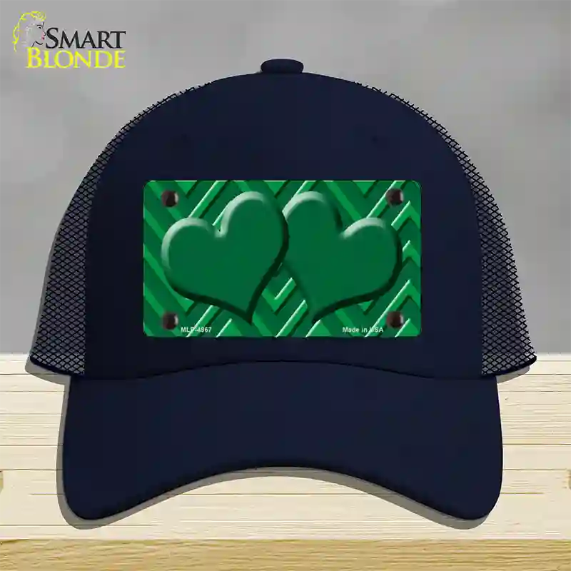 Green Light Green Heart Large Chevron Novelty License Plate Hat Mesh / Navy