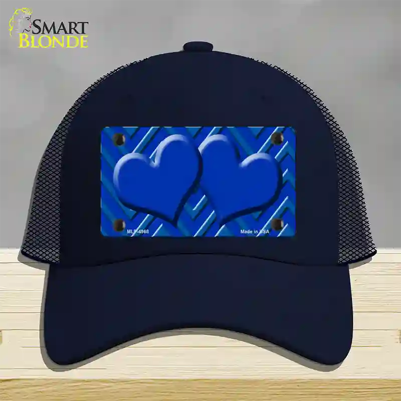 Blue Light Blue Heart Large Chevron Novelty License Plate Hat Mesh / Navy