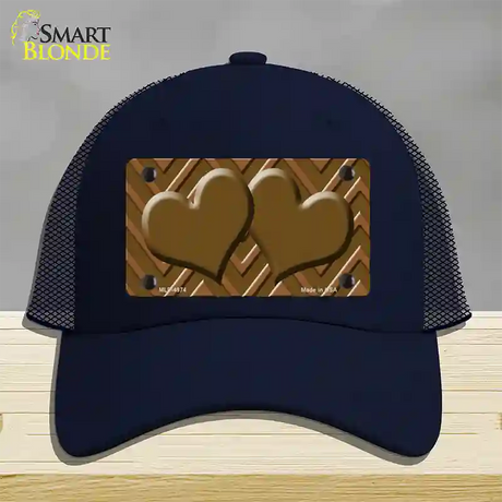 Brown Light Brown Heart Large Chevron Novelty License Plate Hat Mesh / Navy