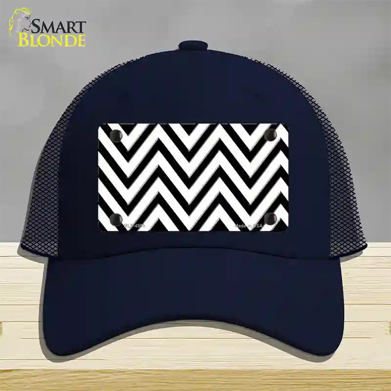 White Black Large Chevron Novelty License Plate Hat Mesh / Navy