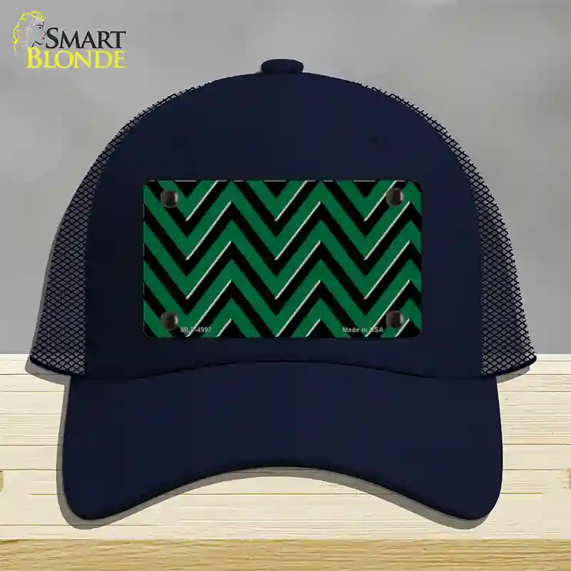 Green Black Large Chevron Novelty License Plate Hat Mesh / Navy