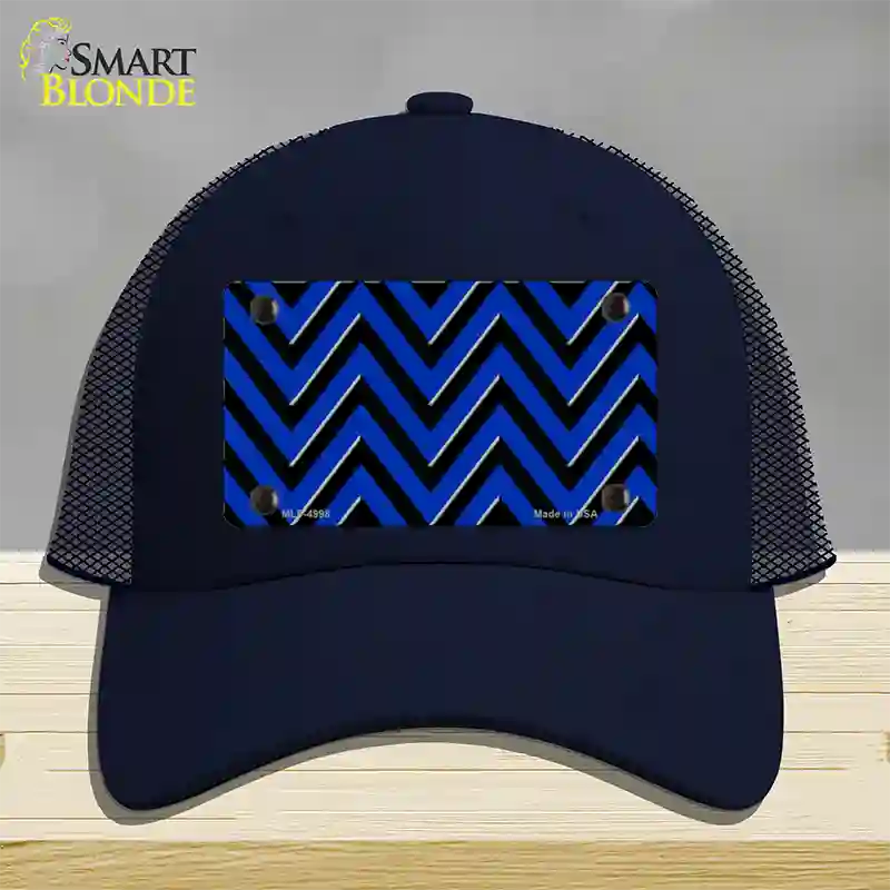 Blue Black Large Chevron Novelty License Plate Hat Mesh / Navy