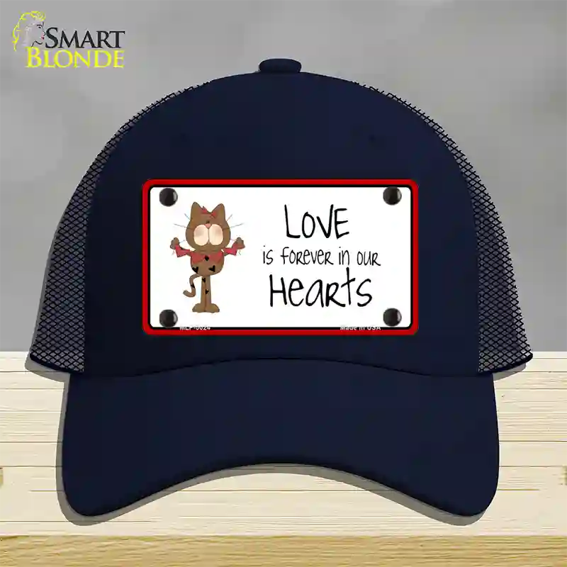 Love In Our Hearts Cat Novelty License Plate Hat Mesh / Navy