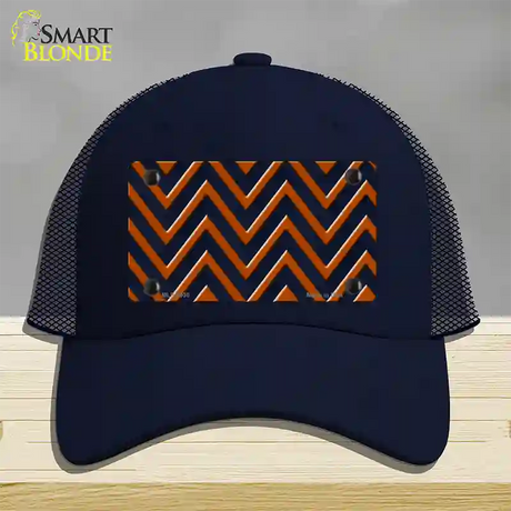 Orange Navy Blue Chevron Novelty License Plate Hat Mesh / Navy