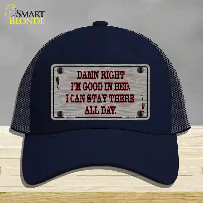 Im Good In Bed Novelty License Plate Hat Mesh / Navy