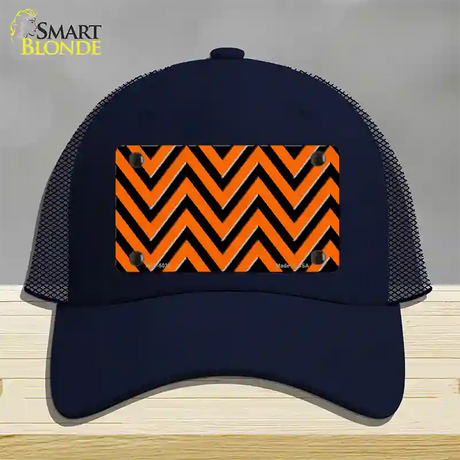 Orange Black Chevron Novelty License Plate Hat Mesh / Navy