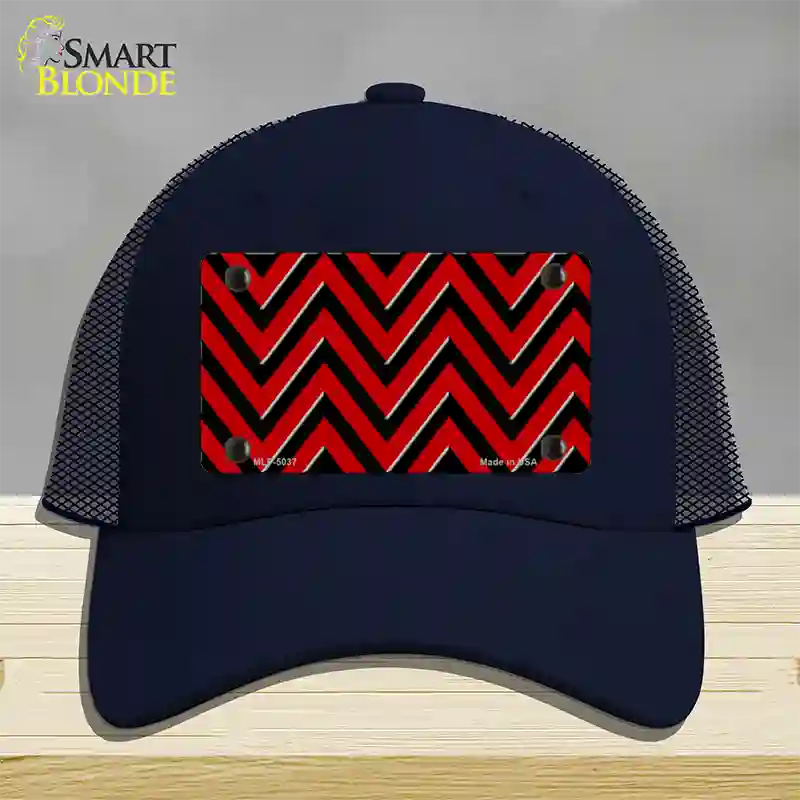 Red Black Chevron Novelty License Plate Hat Mesh / Navy