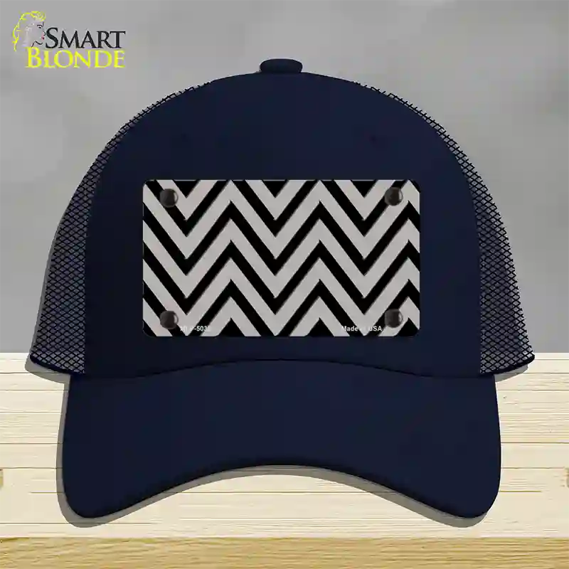 Grey Black Chevron Novelty License Plate Hat Mesh / Navy