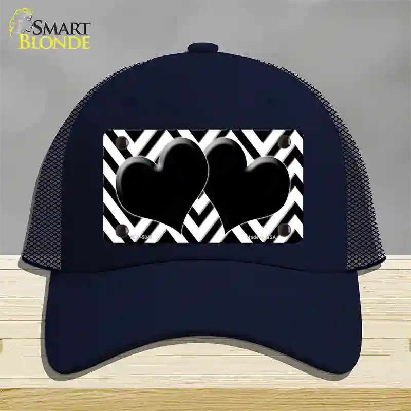 White Black Chevon Hearts Novelty License Plate Hat Mesh / Navy