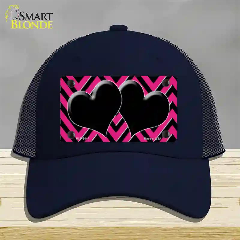 Pink Black Chevon Hearts Novelty License Plate Hat Mesh / Navy