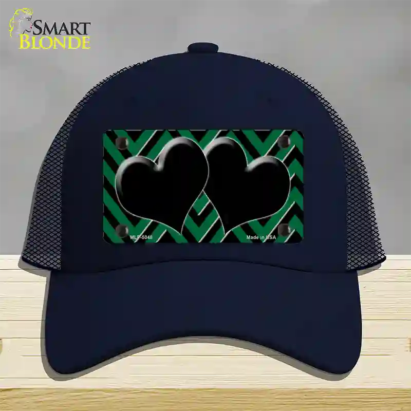 Green Black Chevon Hearts Novelty License Plate Hat Mesh / Navy