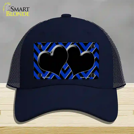 Blue Black Chevon Hearts Novelty License Plate Hat Mesh / Navy