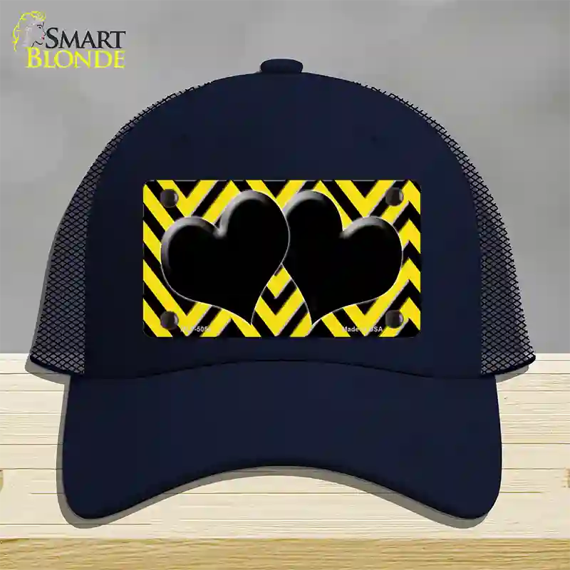 Yellow Black Chevon Hearts Novelty License Plate Hat Mesh / Navy