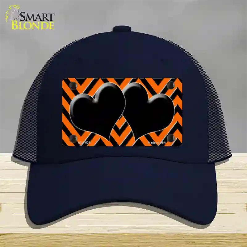 Orange Black Chevon Hearts Novelty License Plate Hat Mesh / Navy