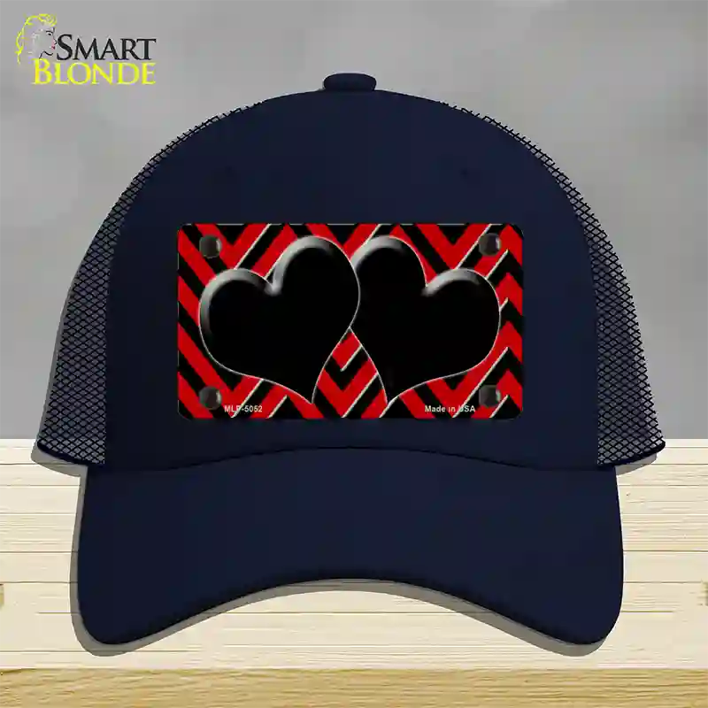 Red Black Chevon Hearts Novelty License Plate Hat Mesh / Navy