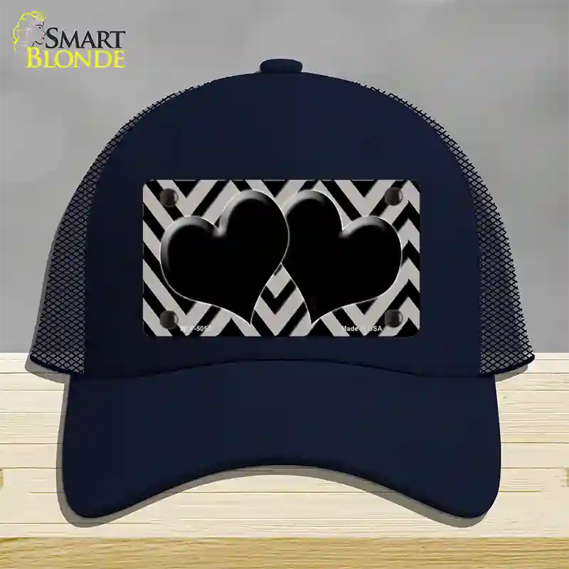 Grey Black Chevon Hearts Novelty License Plate Hat Mesh / Navy