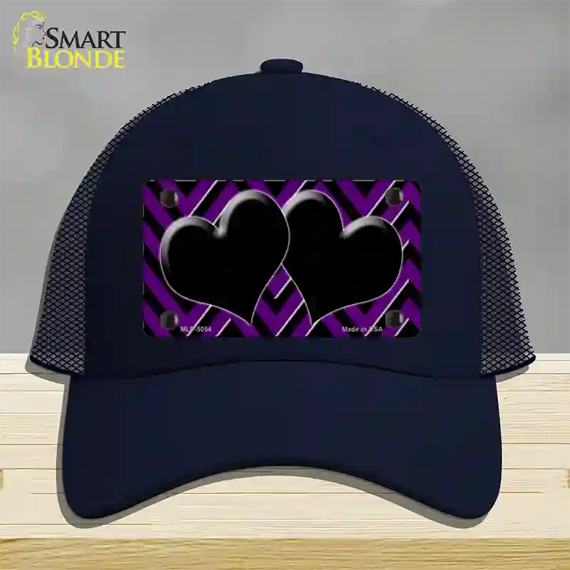 Purple Black Chevon Hearts Novelty License Plate Hat Mesh / Navy