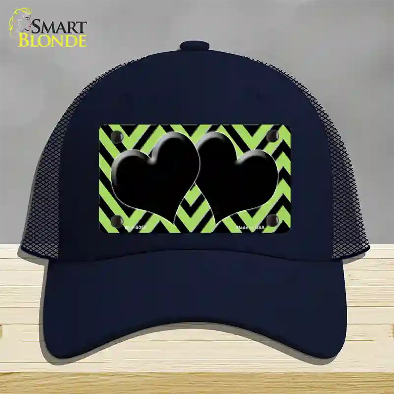 Lime Green Black Chevon Hearts Novelty License Plate Hat Mesh / Navy