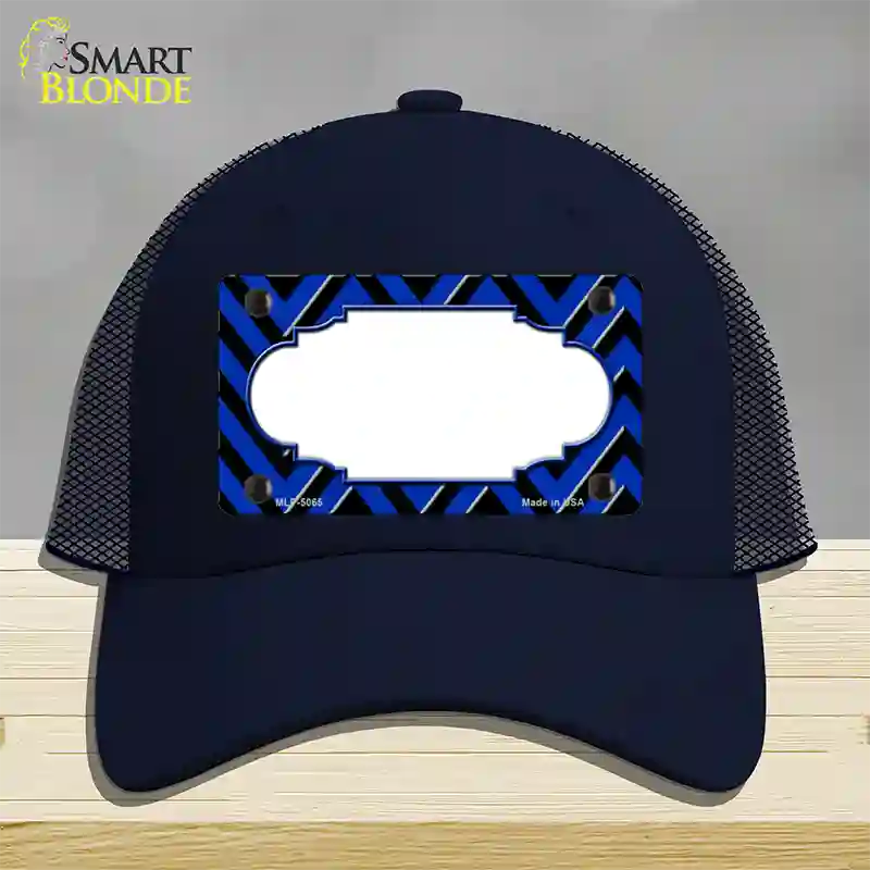 Blue Black Chevron Scallop Novelty License Plate Hat Mesh / Navy