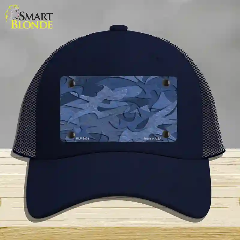 Camouflage Solid Blue Novelty License Plate Hat Mesh / Navy