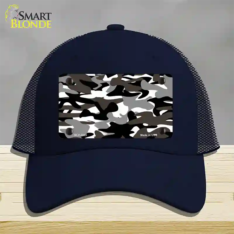 Black And White Camouflage Novelty License Plate Hat Mesh / Navy