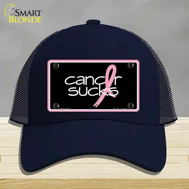 Cancer Sucks Novelty License Plate Hat Mesh / Navy