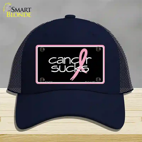 Cancer Sucks Novelty License Plate Hat Mesh / Navy