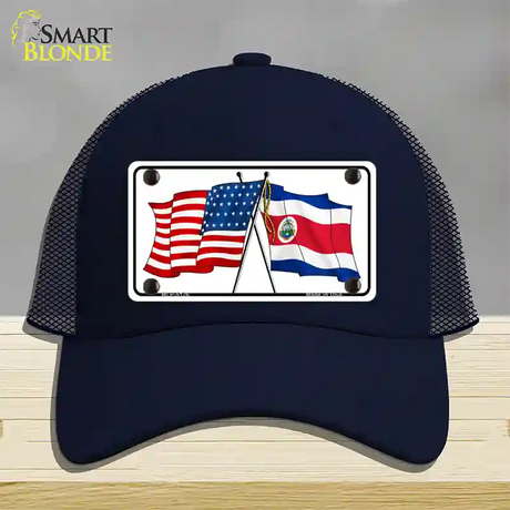 United States Costa Rica Crossed Flags Novelty License Plate Hat Sign Mesh / Navy