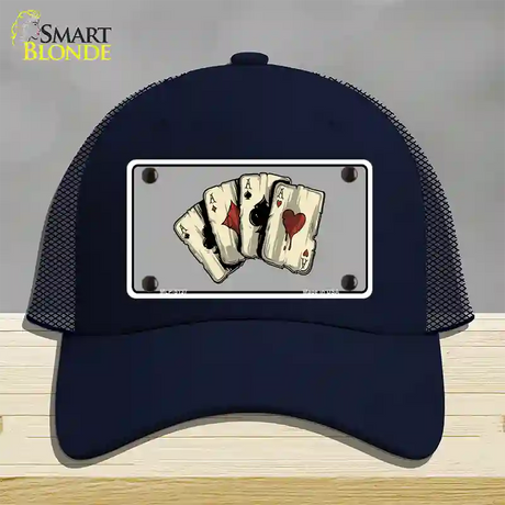 Four Aces Cards Novelty License Plate Hat Mesh / Navy