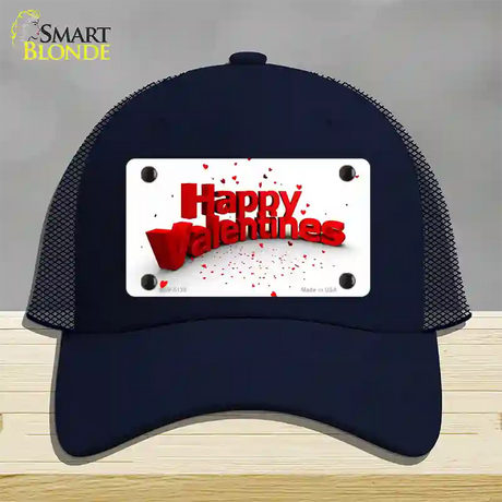 Happy Valentines Novelty License Plate Hat Mesh / Navy