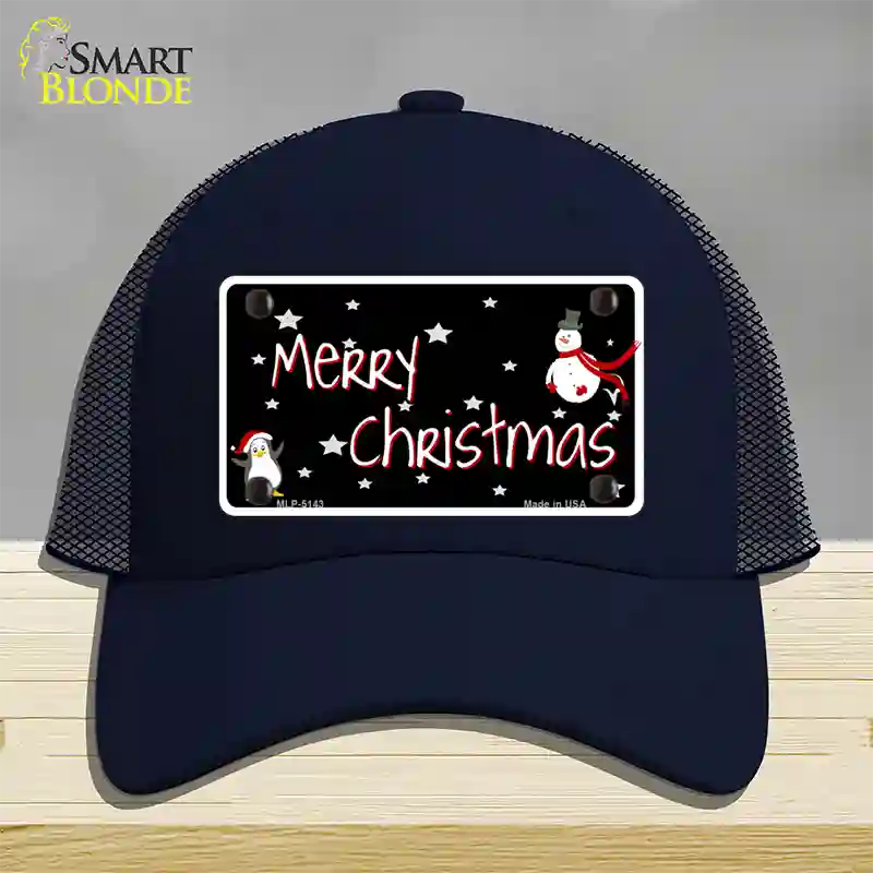 Merry Christmas Novelty License Plate Hat Mesh / Navy