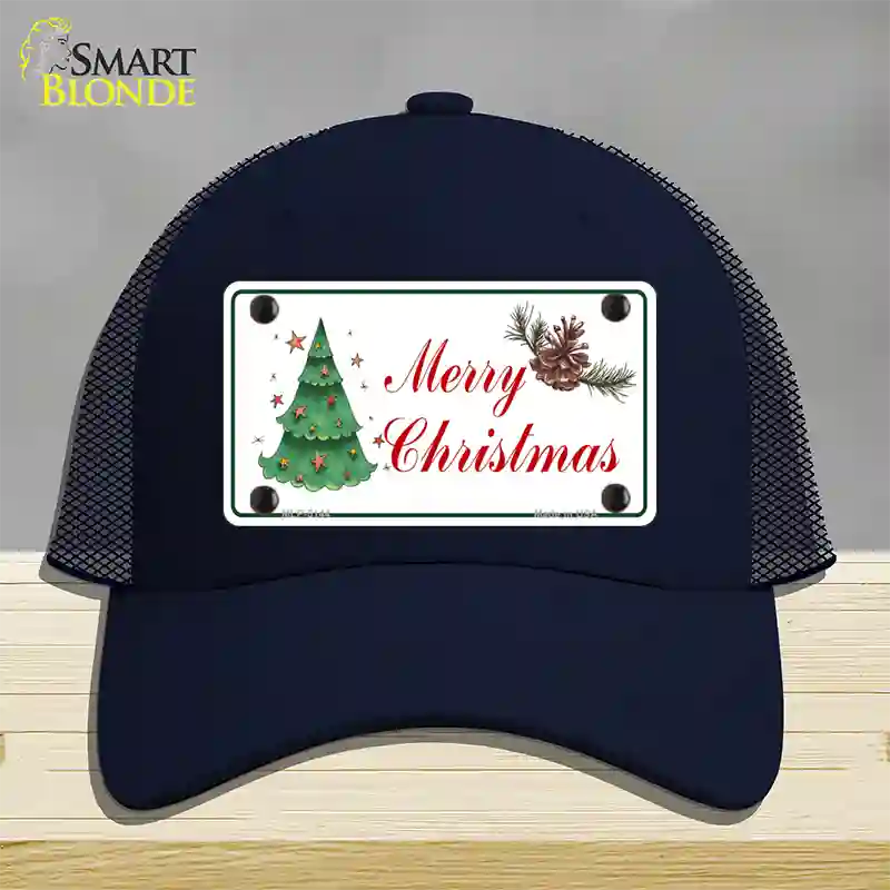 Merry Christmas Tree Novelty License Plate Hat Mesh / Navy