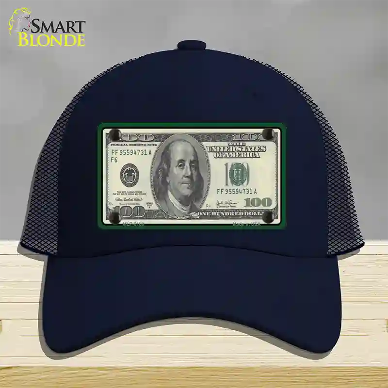 $100 Bill Novelty License Plate Hat Mesh / Navy