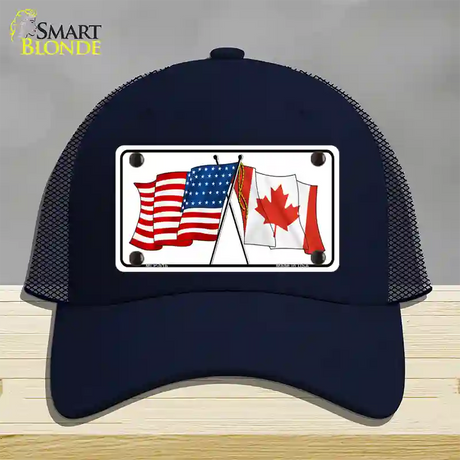 United States Canadian Flag Novelty License Plate Hat Mesh / Navy