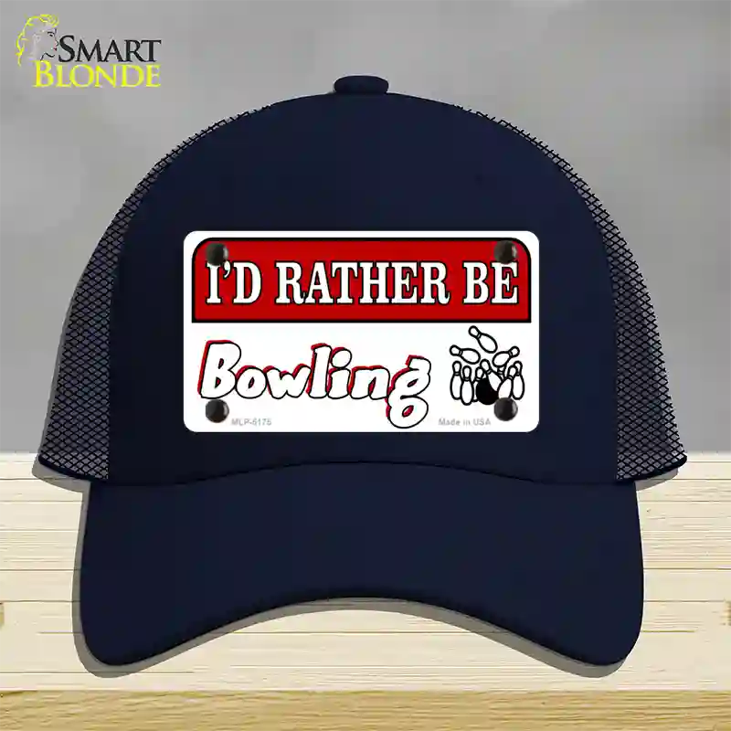 Rather Be Bowling Novelty License Plate Hat Mesh / Navy