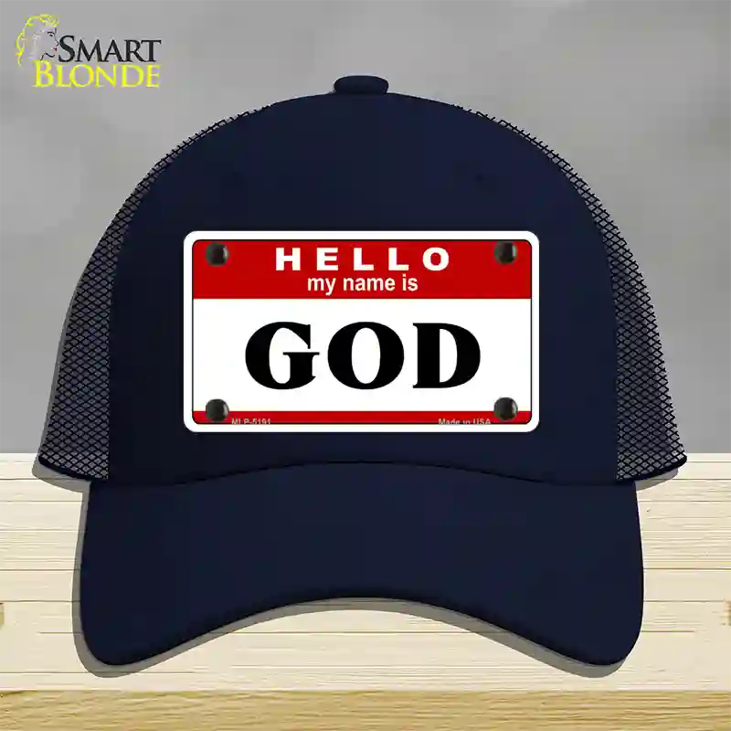 Name Is God Novelty License Plate Hat Mesh / Navy