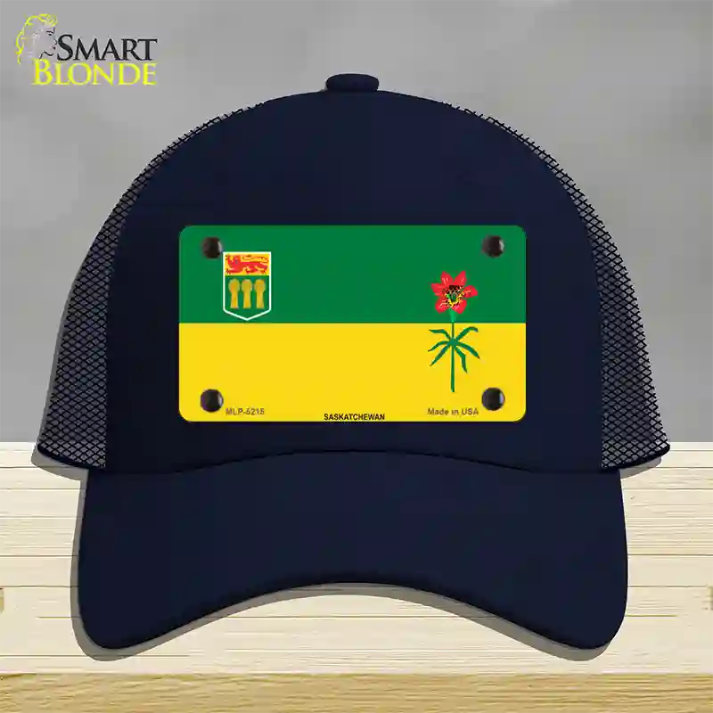 Saskatchewan Flag Novelty License Plate Hat Mesh / Navy