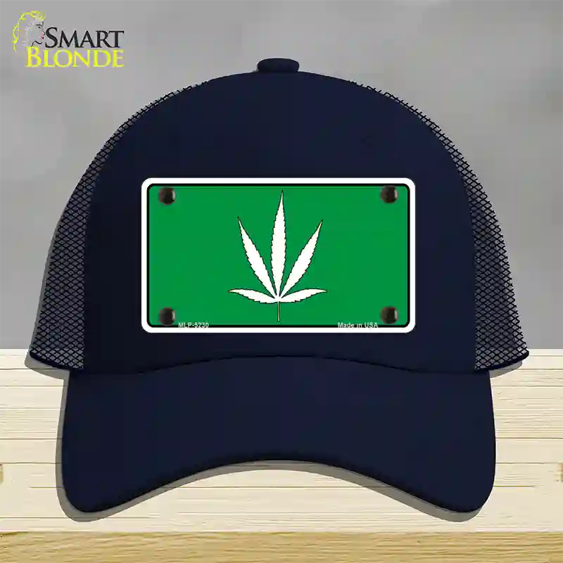 Marijuana Leaf Novelty License Plate Hat Mesh / Navy