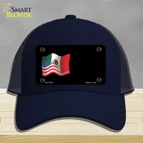 Mexican American Flag Offset Novelty License Plate Hat Mesh / Navy