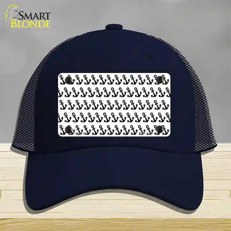 White Black Anchor Novelty License Plate Hat Mesh / Navy