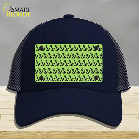 Lime Green Black Anchor Novelty License Plate Hat Mesh / Navy