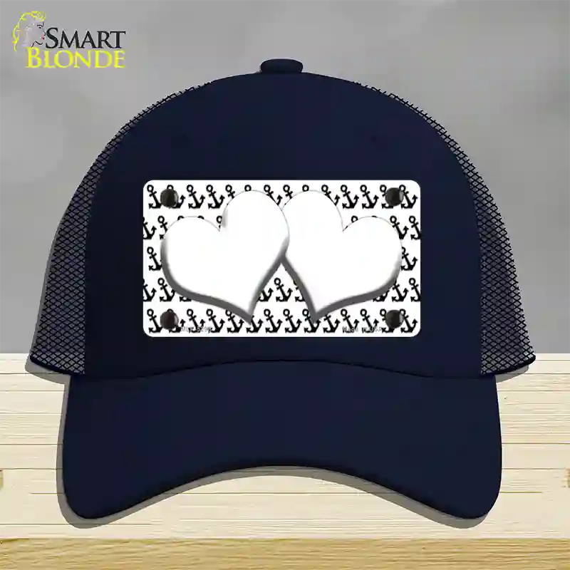 White Black Anchor White Heart Center Novelty License Plate Hat Mesh / Navy