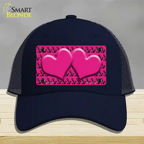 Pink Black Anchor Pink Heart Center Novelty License Plate Hat Mesh / Navy