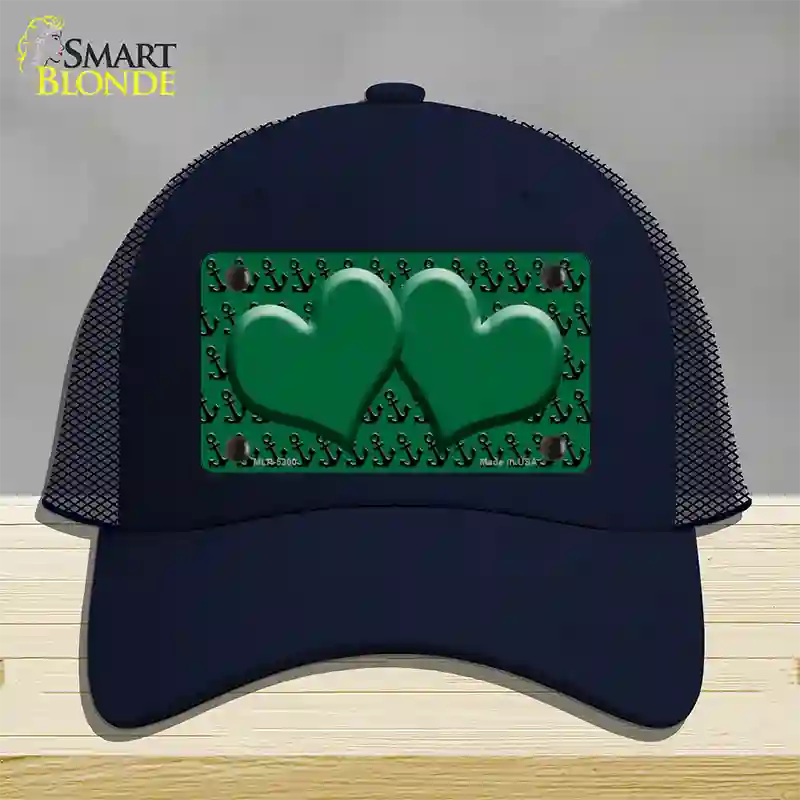 Green Black Anchor Green Heart Center Novelty License Plate Hat Mesh / Navy