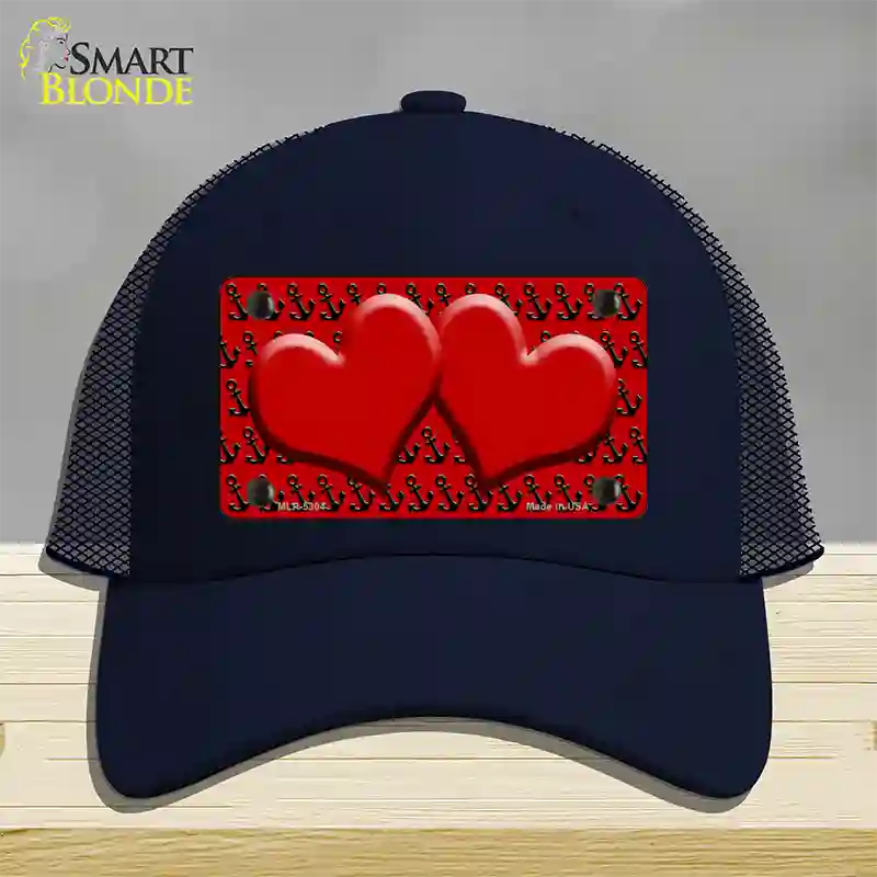 Red Black Anchor Red Heart Center Novelty License Plate Hat Mesh / Navy